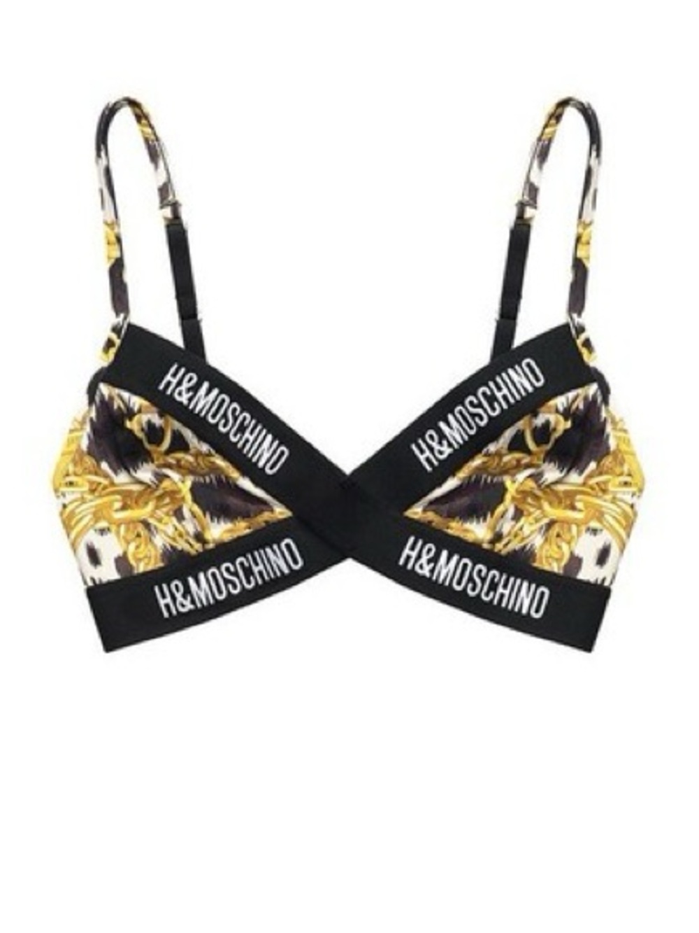 NWT Moschino Black, White, Gold Chain-Print Bralette size 0/32